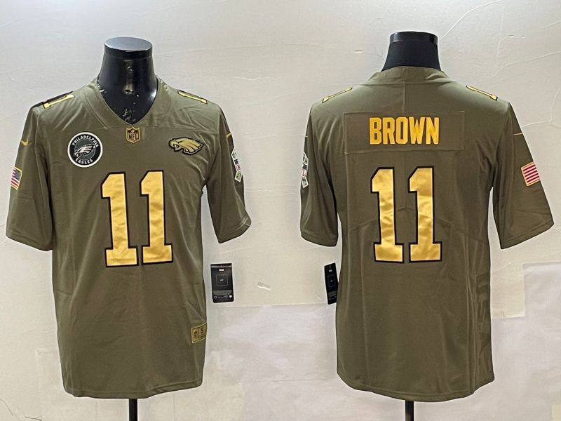 Men Philadelphia Eagles #11 Brown Green 2025 Nike Olive Gold Salute to Service Limited NFL Jersey style 5